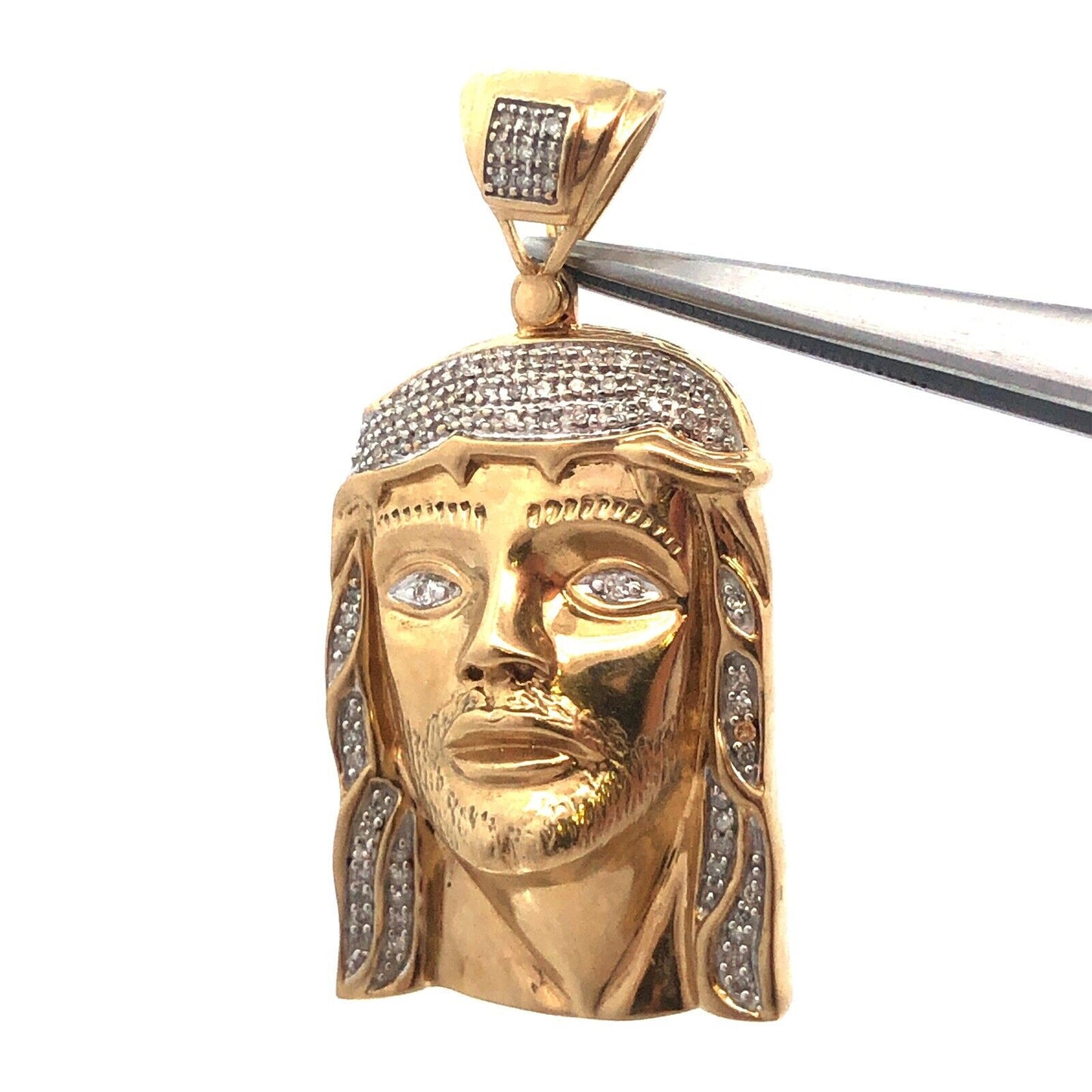 Gorgeous 10k Yellow Gold Diamond Jesus Head Face Crown of Thorns Faith Pendant