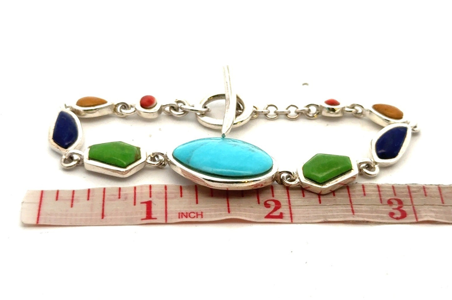 Barse 925 Sterling Silver Turquoise Lapis Lazuli Jasper Coral Station Bracelet