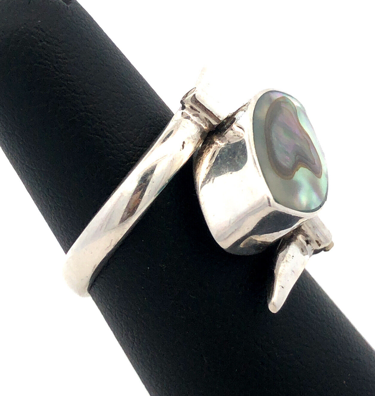 Designer HCB Mexico 925 Sterling Silver Turquoise Abalone Modernist Flip Ring