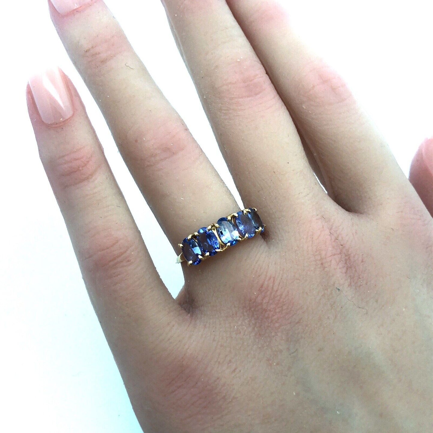 Designer 10K Yellow Gold Oval Tanzanite Wedding 5 Stone Cocktail Ring