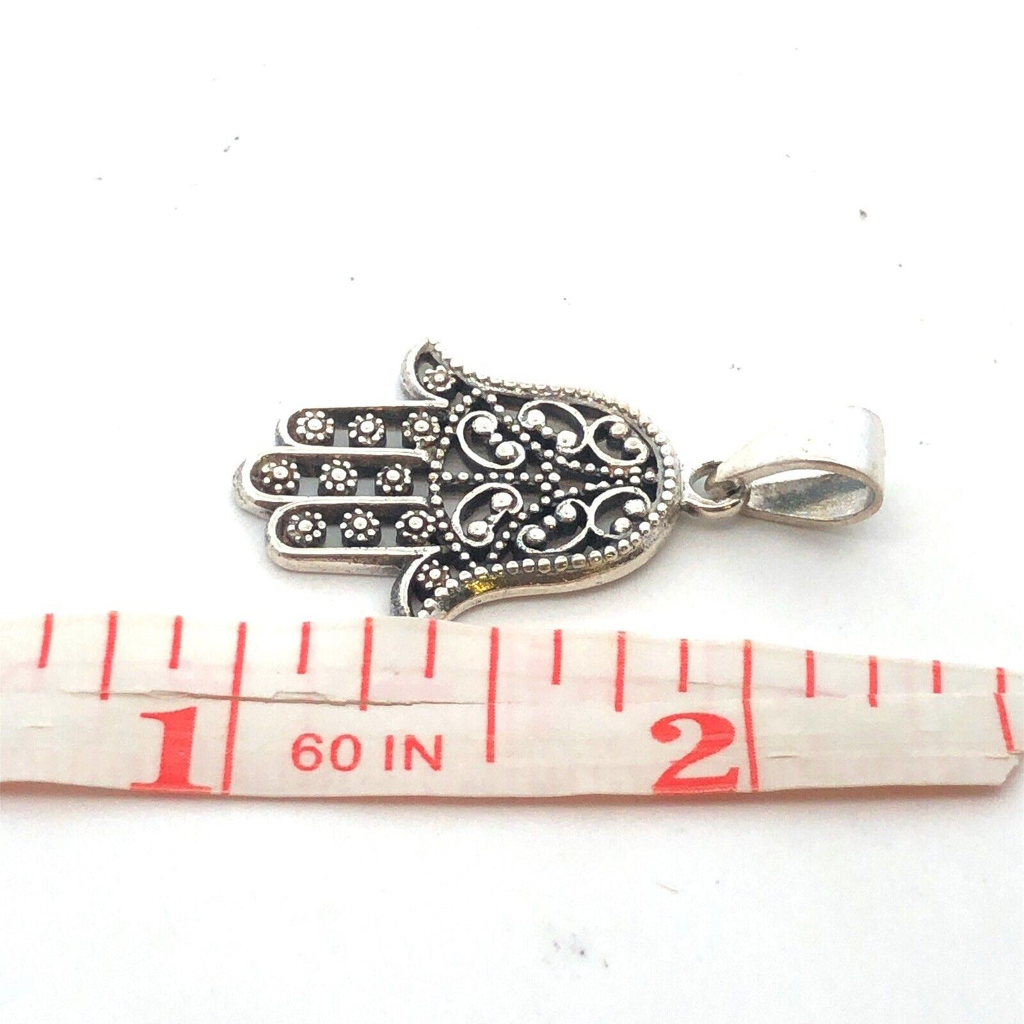 925 Sterling Silver Beaded Filigree Hamsa Good Luck Prosperity Pendant