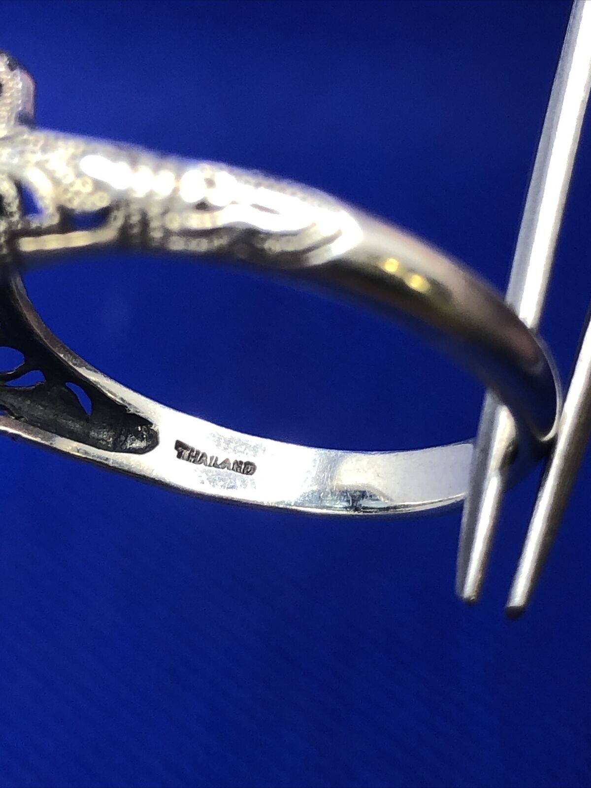 Designer CNA 925 Sterling Silver Blue Topaz and Diamond Accent Rectangle Ring