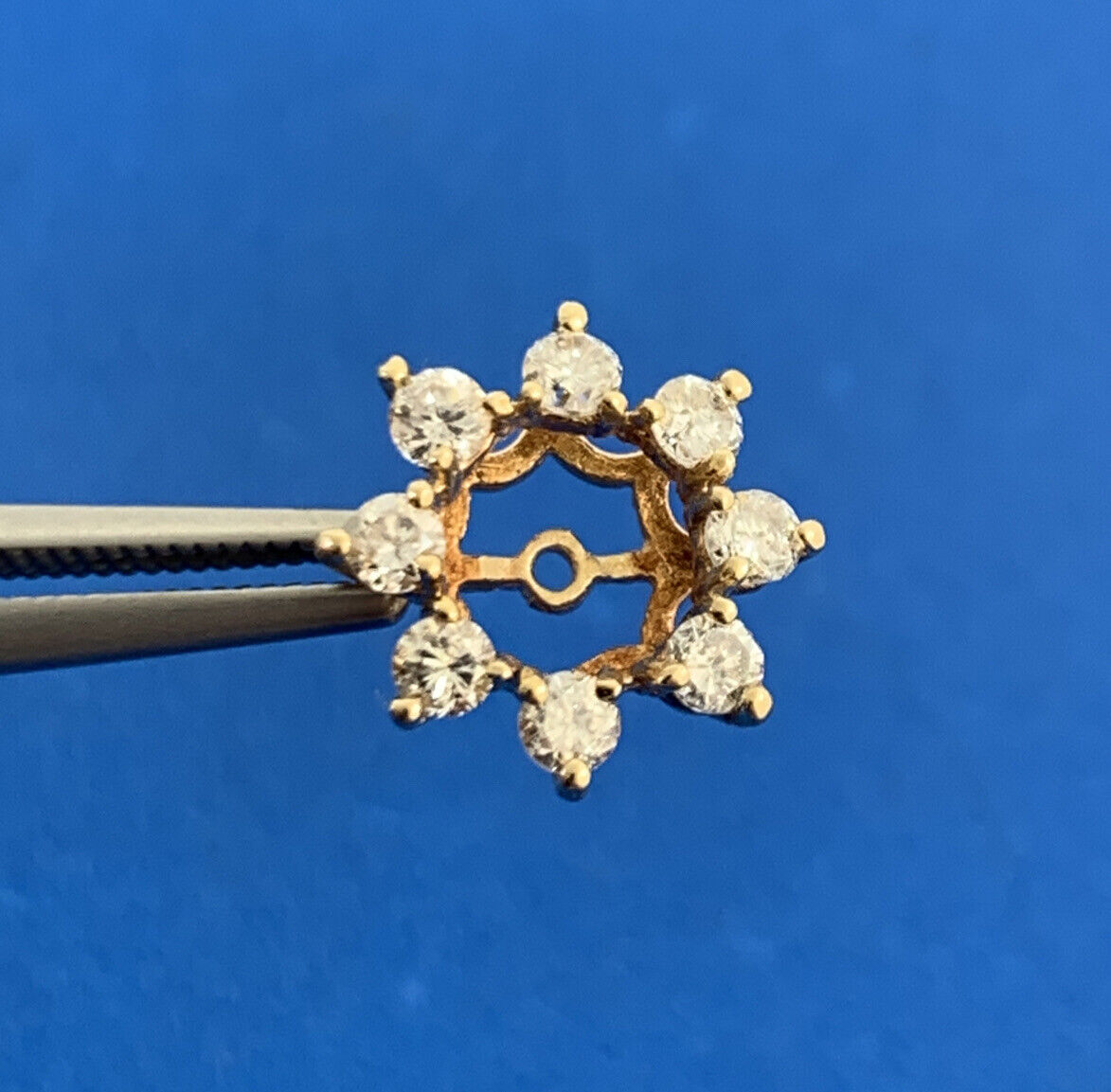 Designer 14K Yellow Gold Diamond Floral Starburst Snowflake Earring Jackets