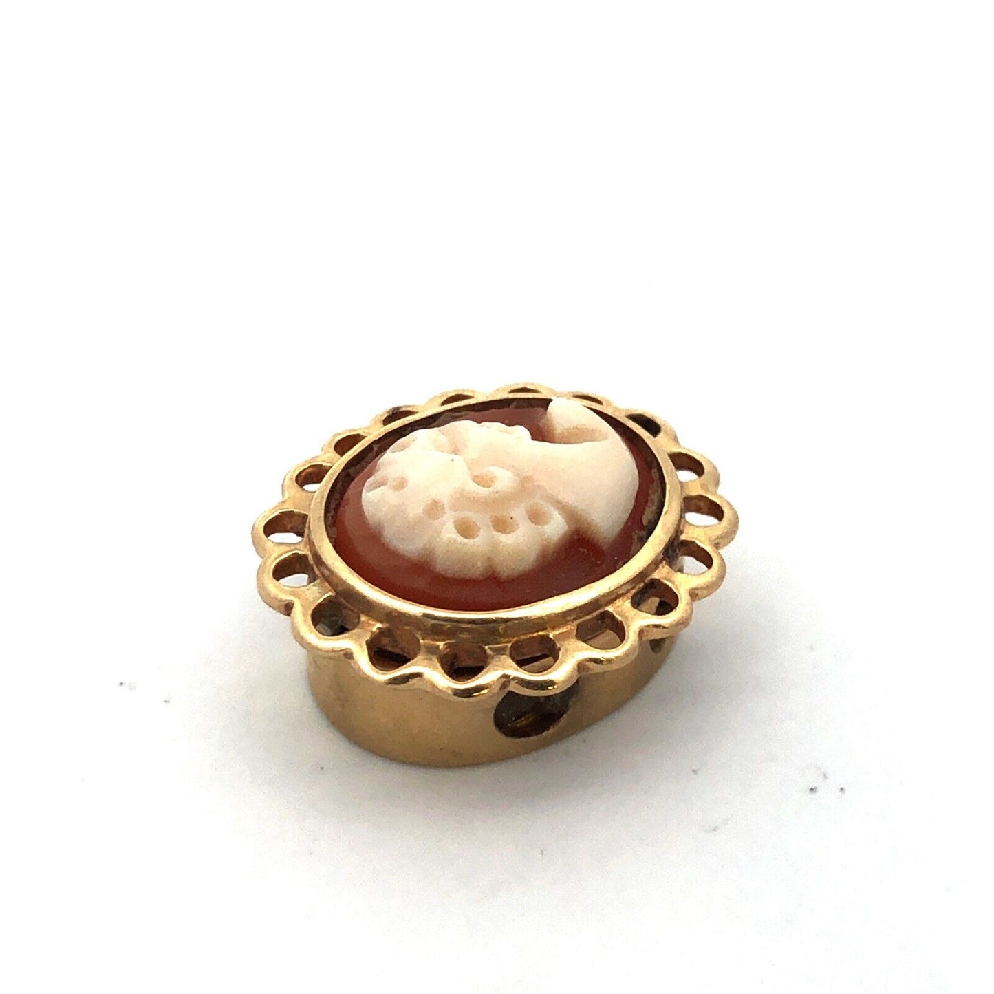 Vintage 10K Yellow Gold Oval Carved Cameo Open Work Slide Bracelet Charm