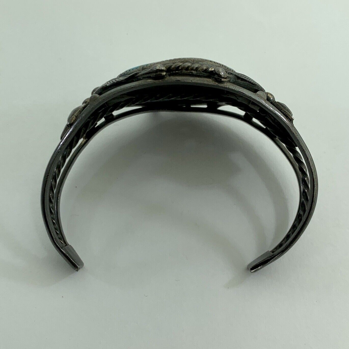 Signed Native American Sterling Silver Turquoise Statement Open Cuff Bracelet