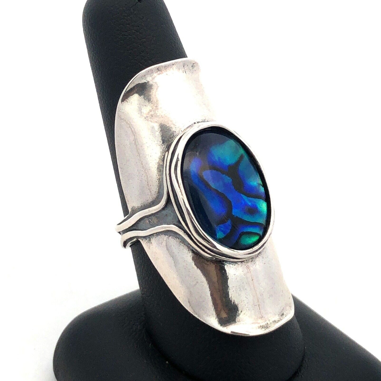 Designer 925 Sterling Silver Oval Abalone Cabochon Statement Finger Ring