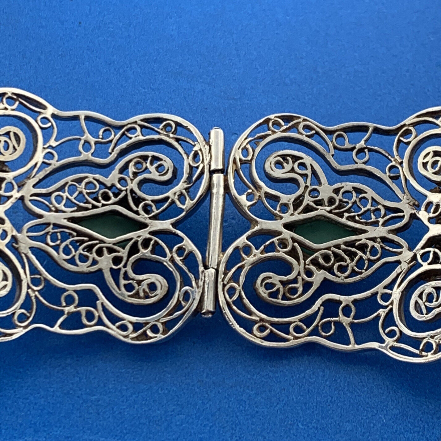 Designer Sterling Silver Turquoise Open Filigree Statement Hinged Cuff Bracelet