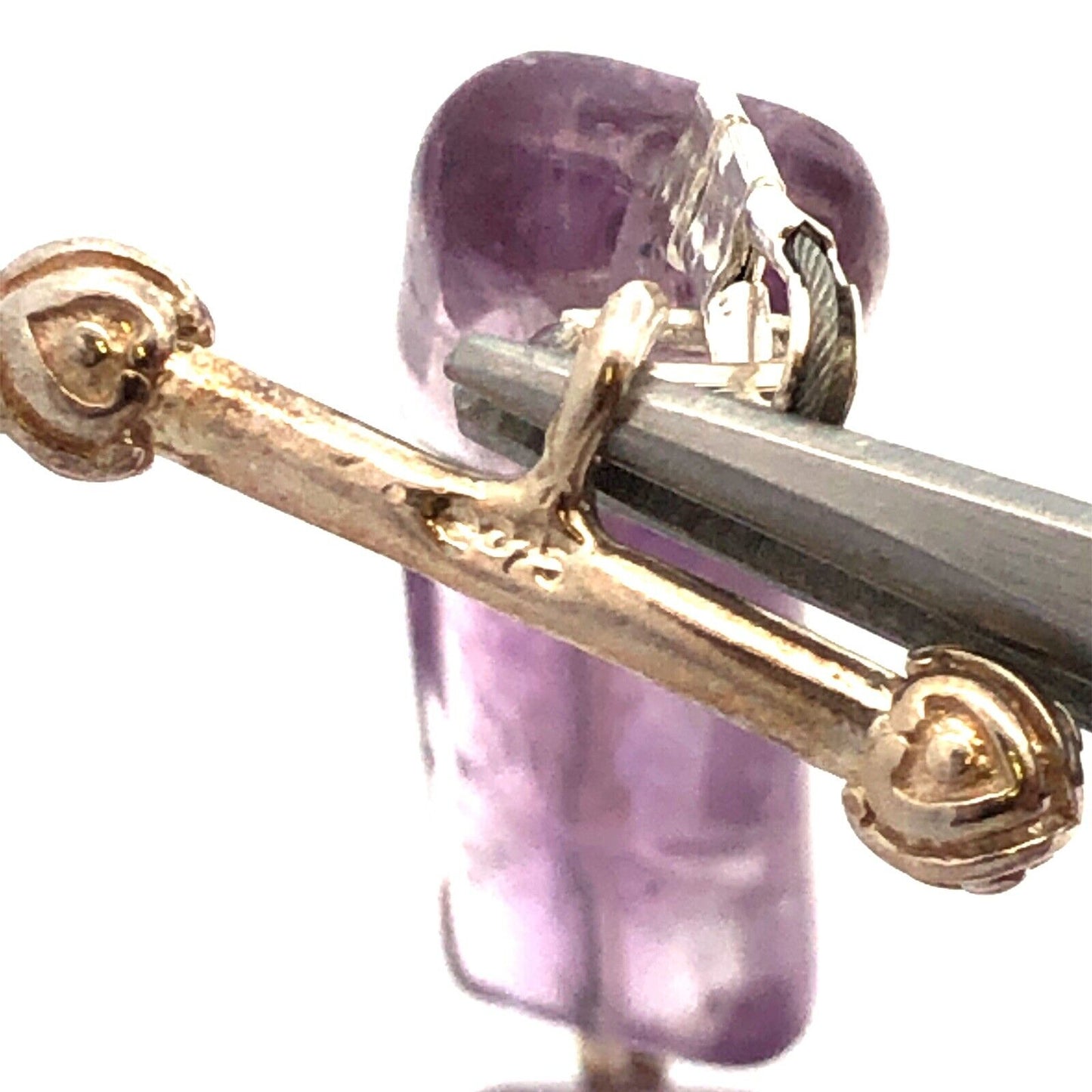 Vintage 925 Sterling Silver Rectangle Faceted Purple Amethyst Beaded Necklace