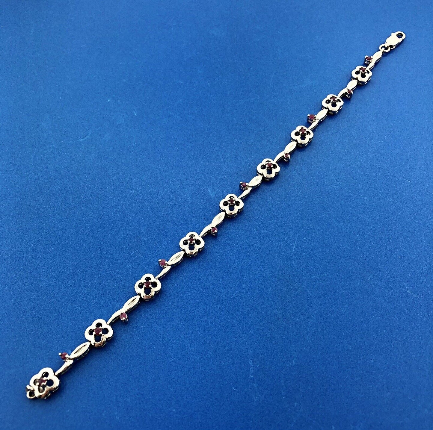 Designer 925 Sterling Silver Ruby Floral Vine July Anniversary Tennis Bracelet