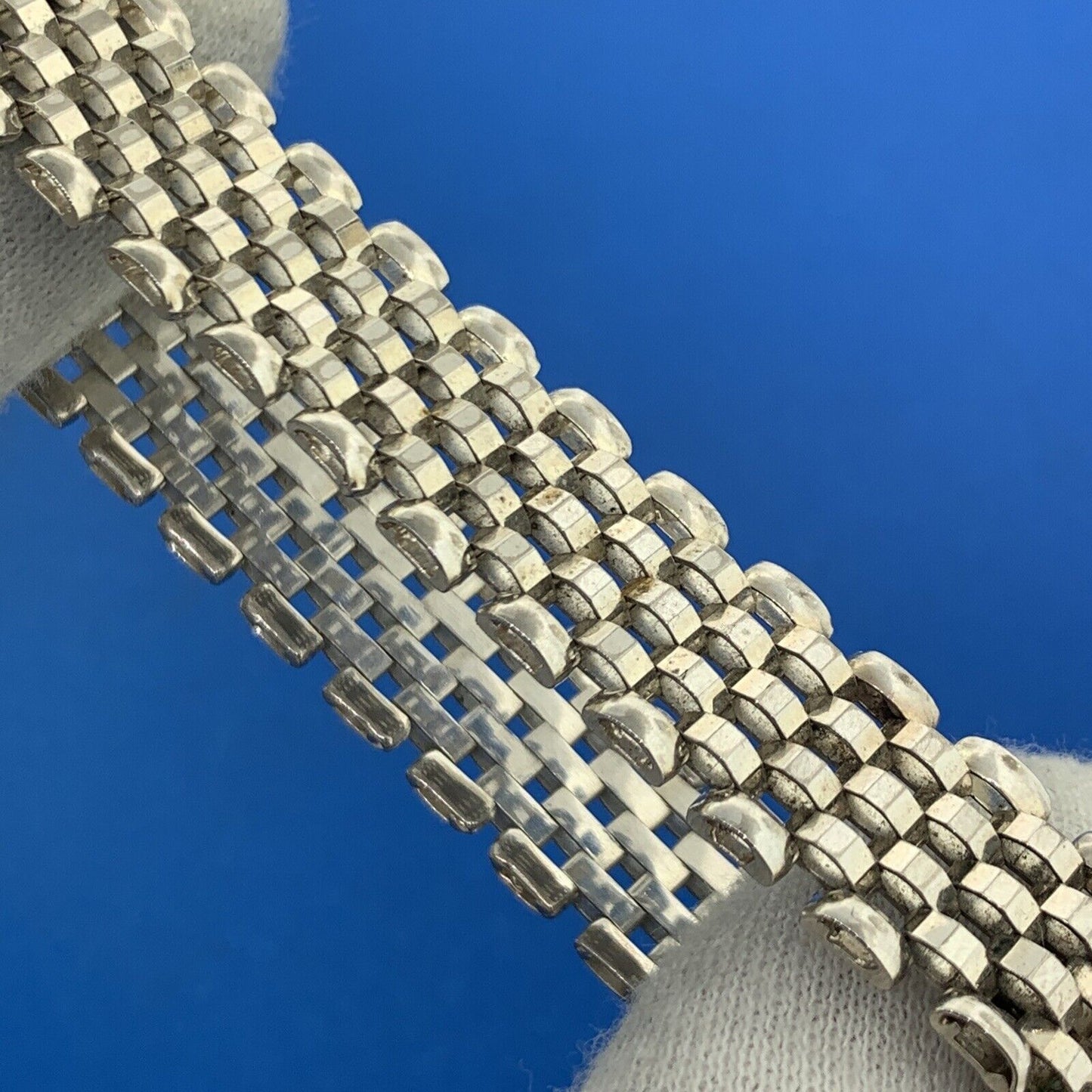 Designer Milor Italy 925 Sterling Silver Basket Mesh Statement Wrap Bracelet