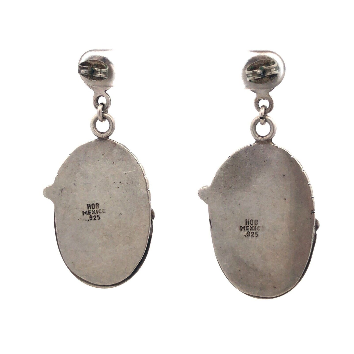 Modernist HOB Mexico 925 Sterling Silver Turquoise Statement Dangle Stud Ea