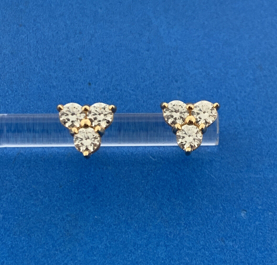 Designer 14K Yellow Gold Cubic Zirconia CZ Triangular Statement Stud Earrings