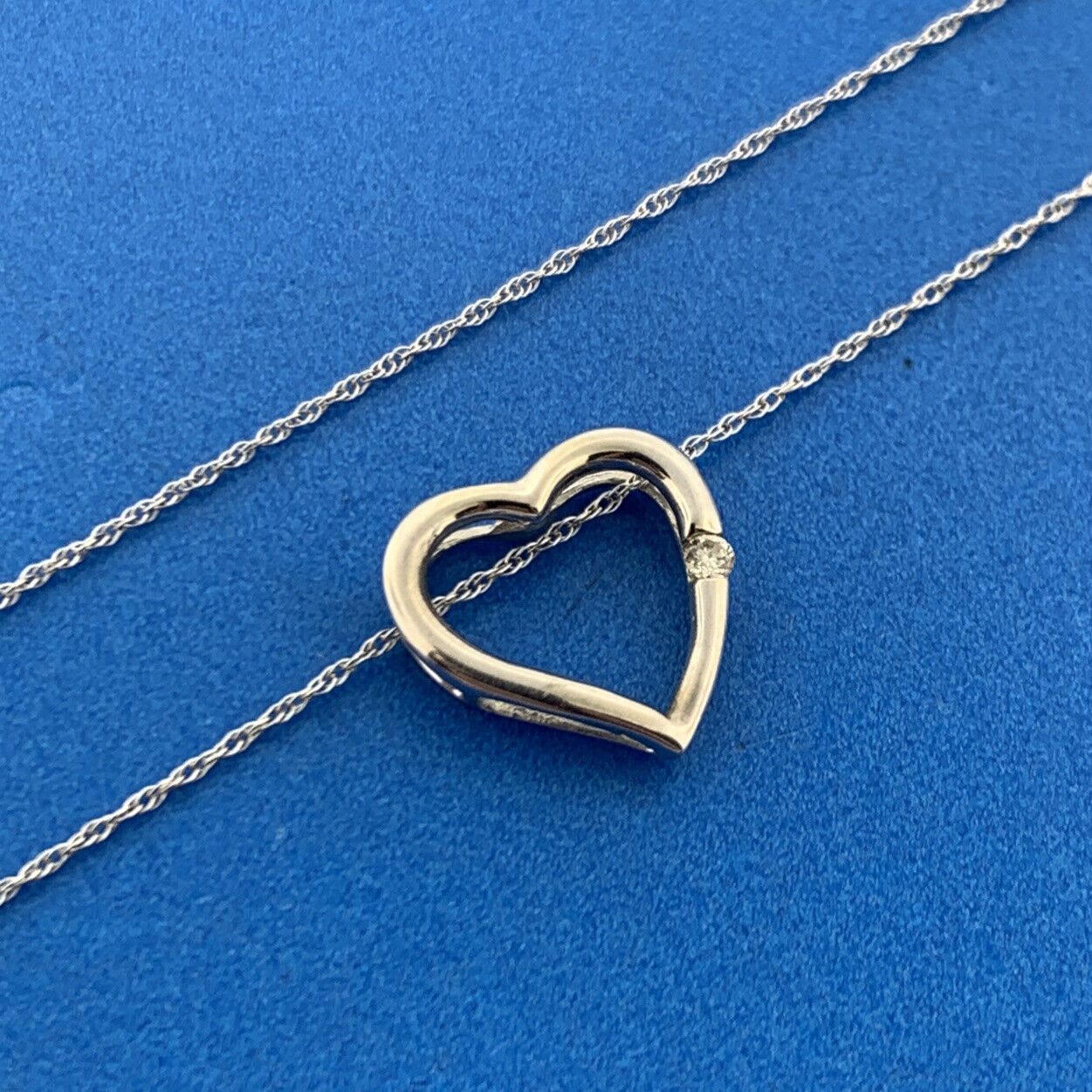 Designer 14K 10K White Gold Diamond Modernist Heart Pendant Necklace