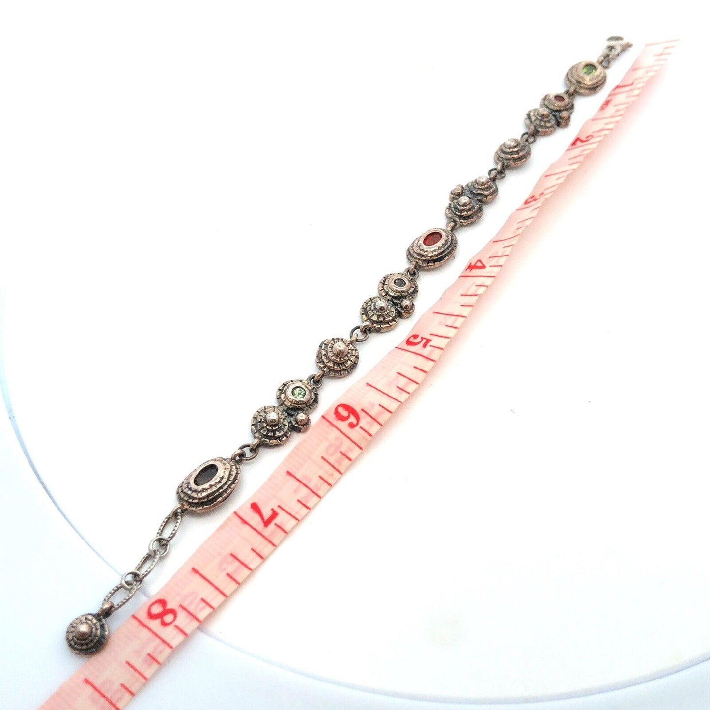 Vintage 925 Sterling Silver Oval multi gemstone Station Tennis Bracelet