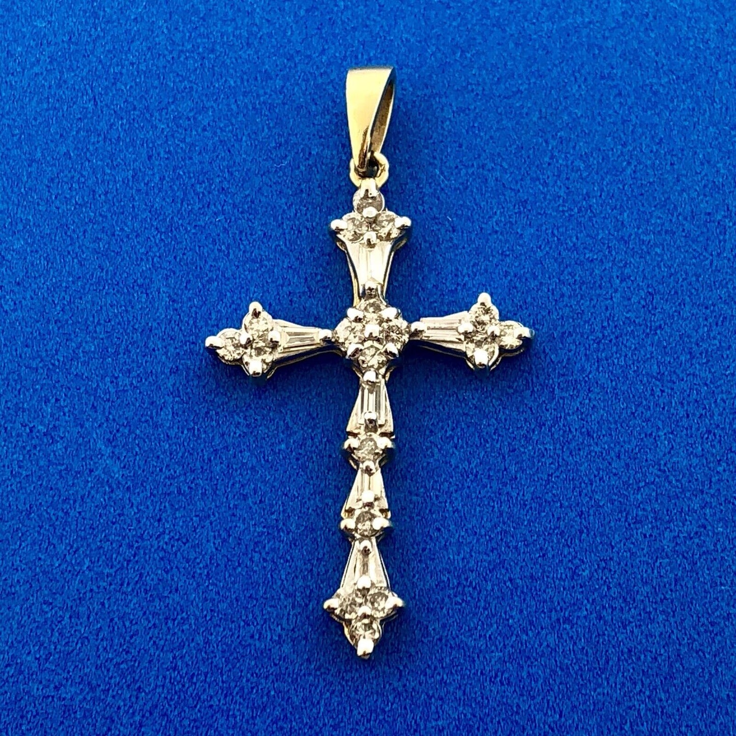14K Yellow Gold Diamond Cluster Religious Easter Communion Cross Pendant