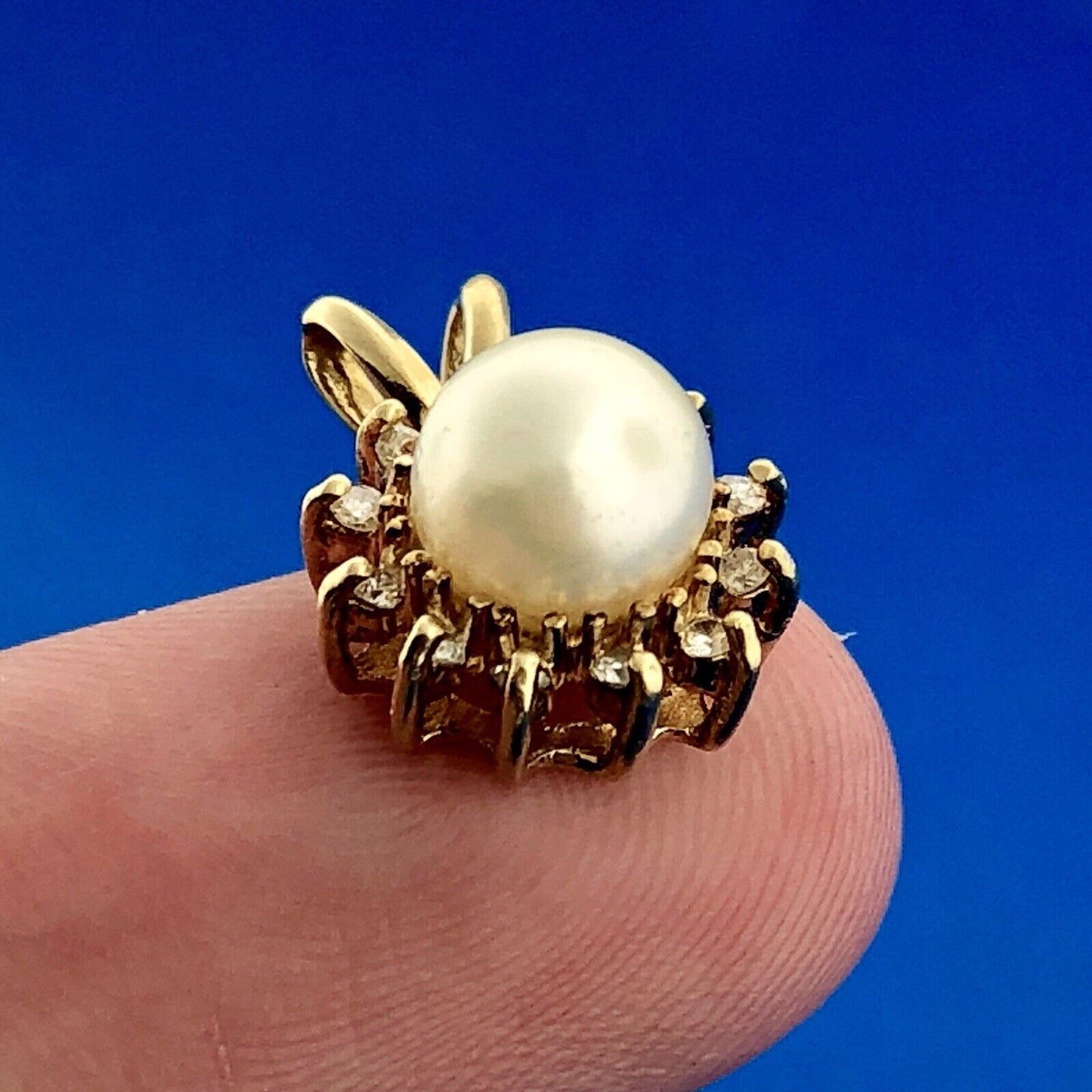Designer 14K Yellow Gold Genuine Solitaire Pearl Diamond Wedding Bridal Pendant