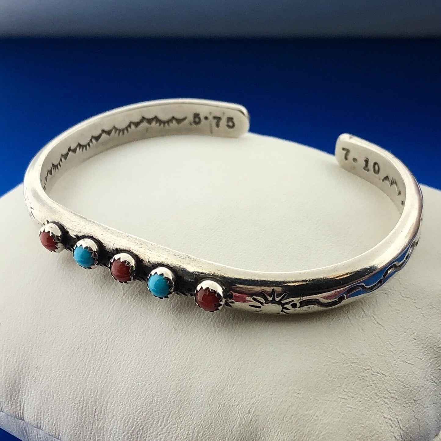 LAG-ZUNI JP Artisan Sterling Turquoise Coral Petite Storyteller Cuff Bracelet