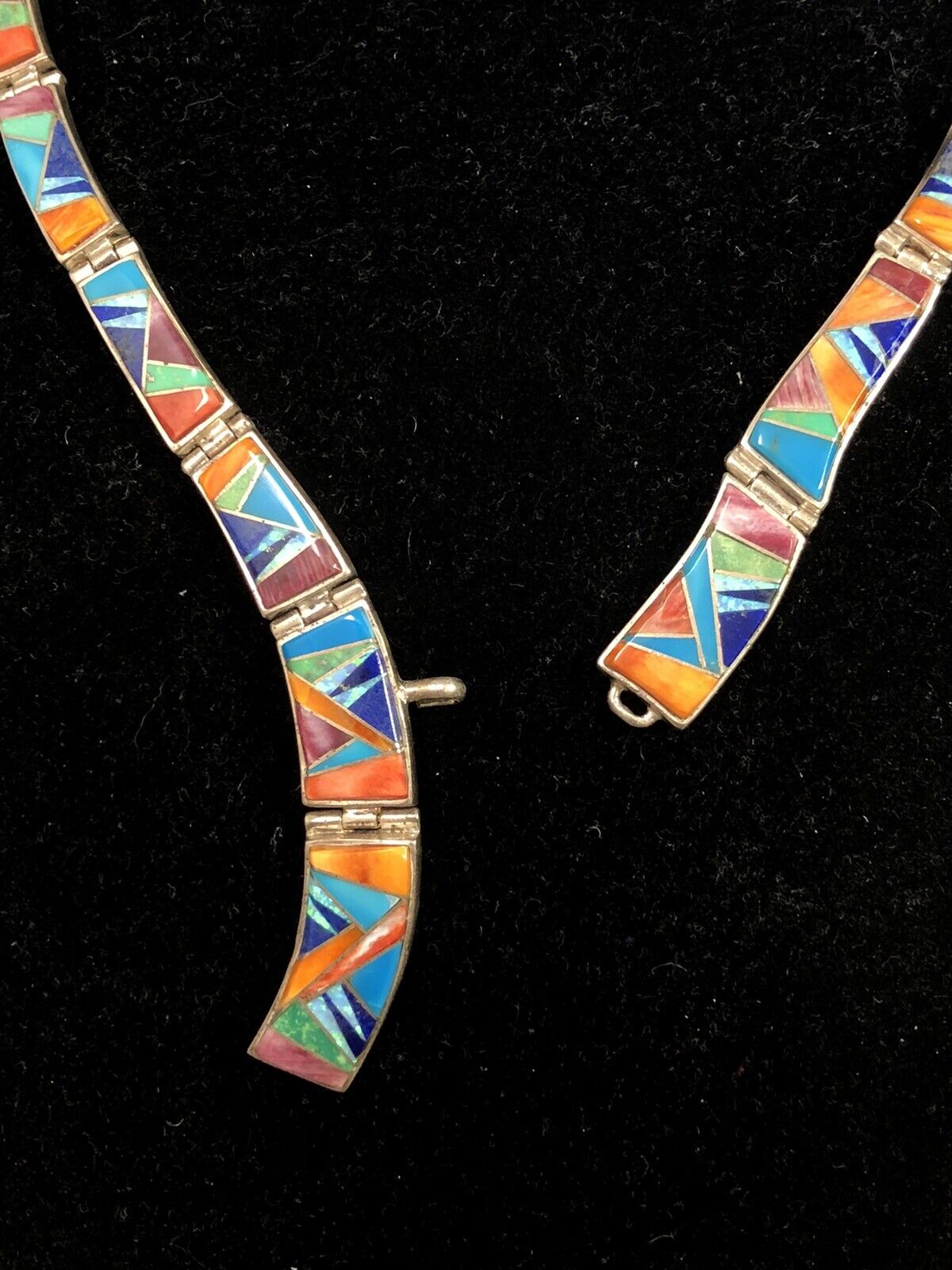 Calvin Begay Navajo Sterling Silver Gemstone Inlay Statement Collar Necklace