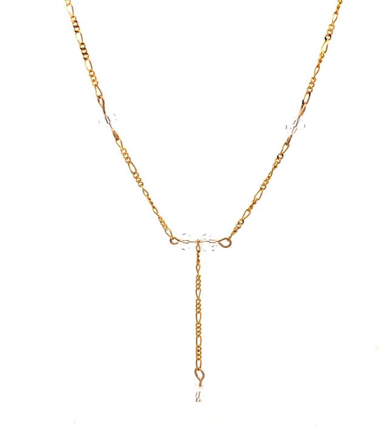 Designer LJ 14K Yellow Gold Cubic Zirconia Beaded Lariat Chain Necklace