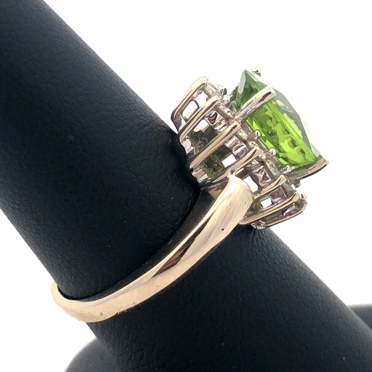 LeVian 14K White Gold Oval Cushion Green Apple Peridot Diamond Cocktail Ring