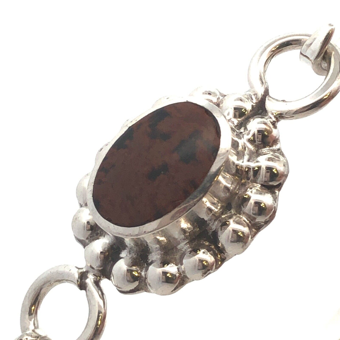 TAXCO Mexico 925 Sterling Silver Brecciated Jasper Cabochon Hook Bangle Bracelet