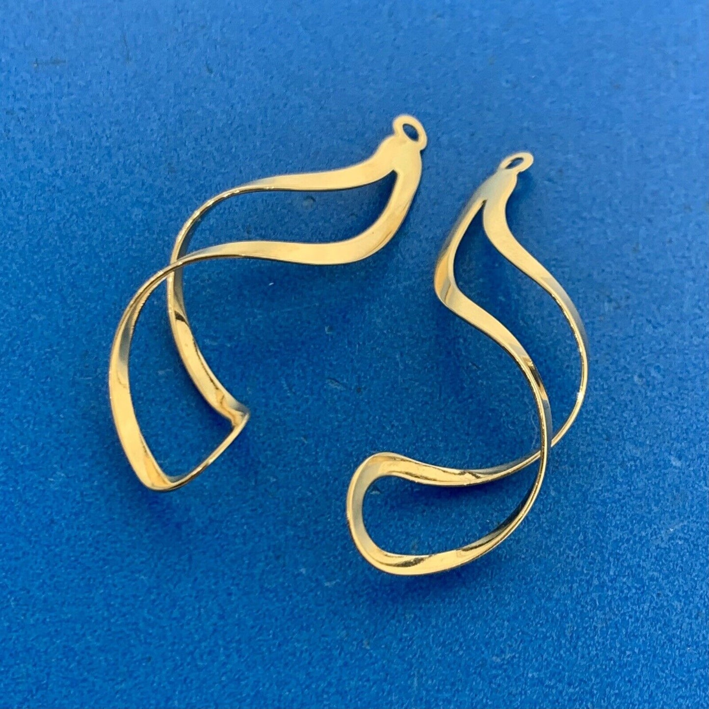 Designer 14K Yellow Gold Modernist Flame Wave Twist Stud Earring Jackets