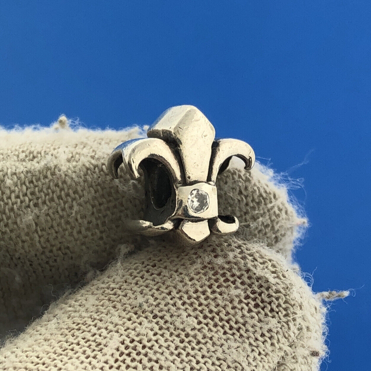 Designer Sterling Silver Cubic Zirconia Fleur De Lis Slide Bead Charm