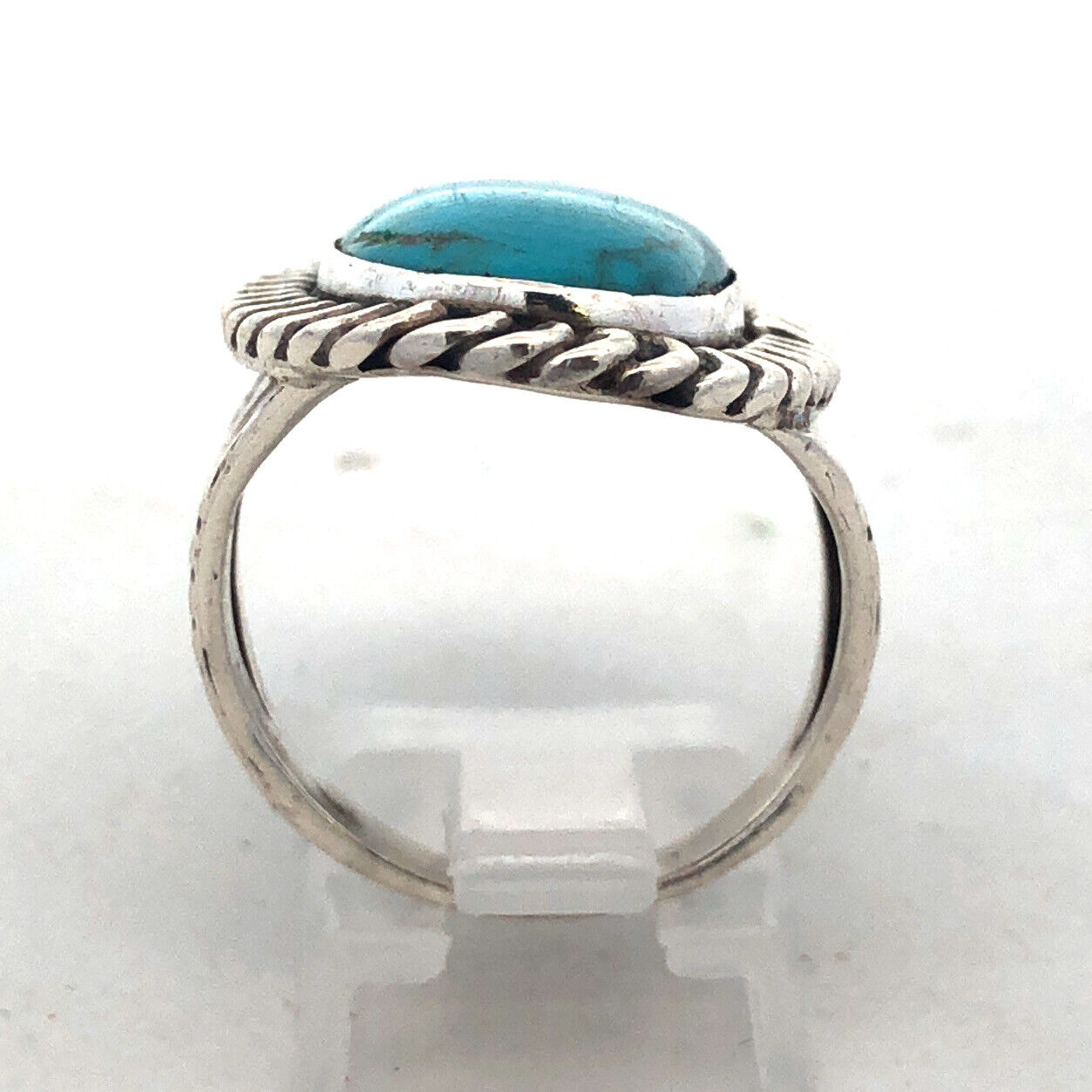Native American Concho 925 Sterling Silver Oval Turquoise Storyteller Ring