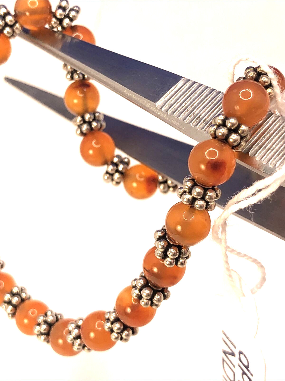 Doug Paulus 925 Sterling Silver Round Orange Aventurine Beaded Elastic Bracelet