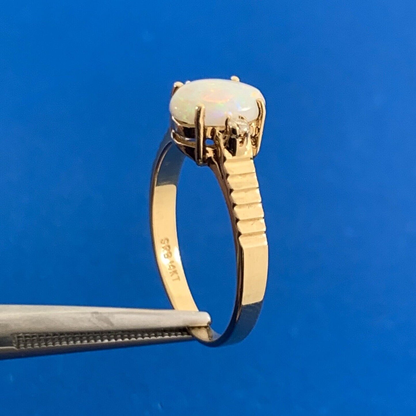Designer SRB 14K Yellow Gold Oval Opal Diamond Accents Cocktail Ring