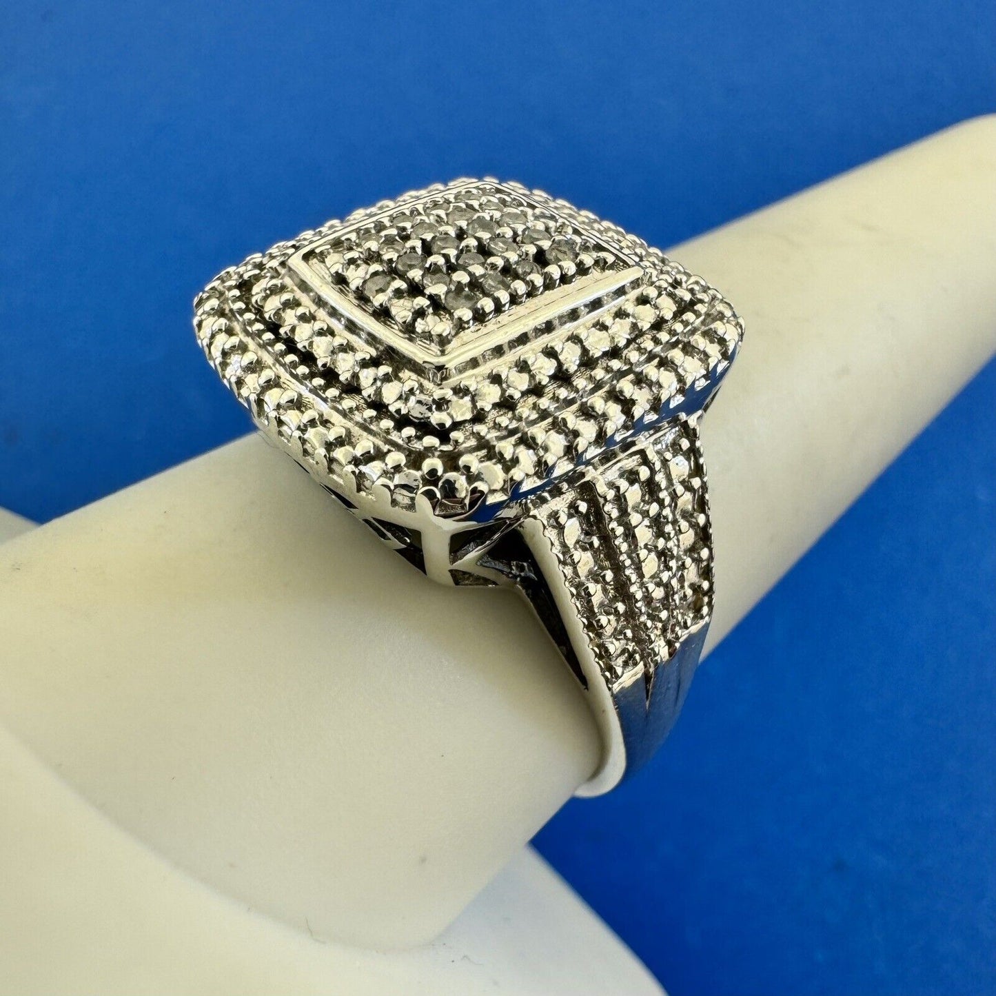 Designer HN 925 Sterling Silver Mens Square Diamond Cluster Statement Ring