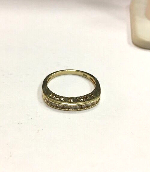 14K Yellow Gold Diamond Channel Set "I LOVE YOU" Engagement Wedding Ring
