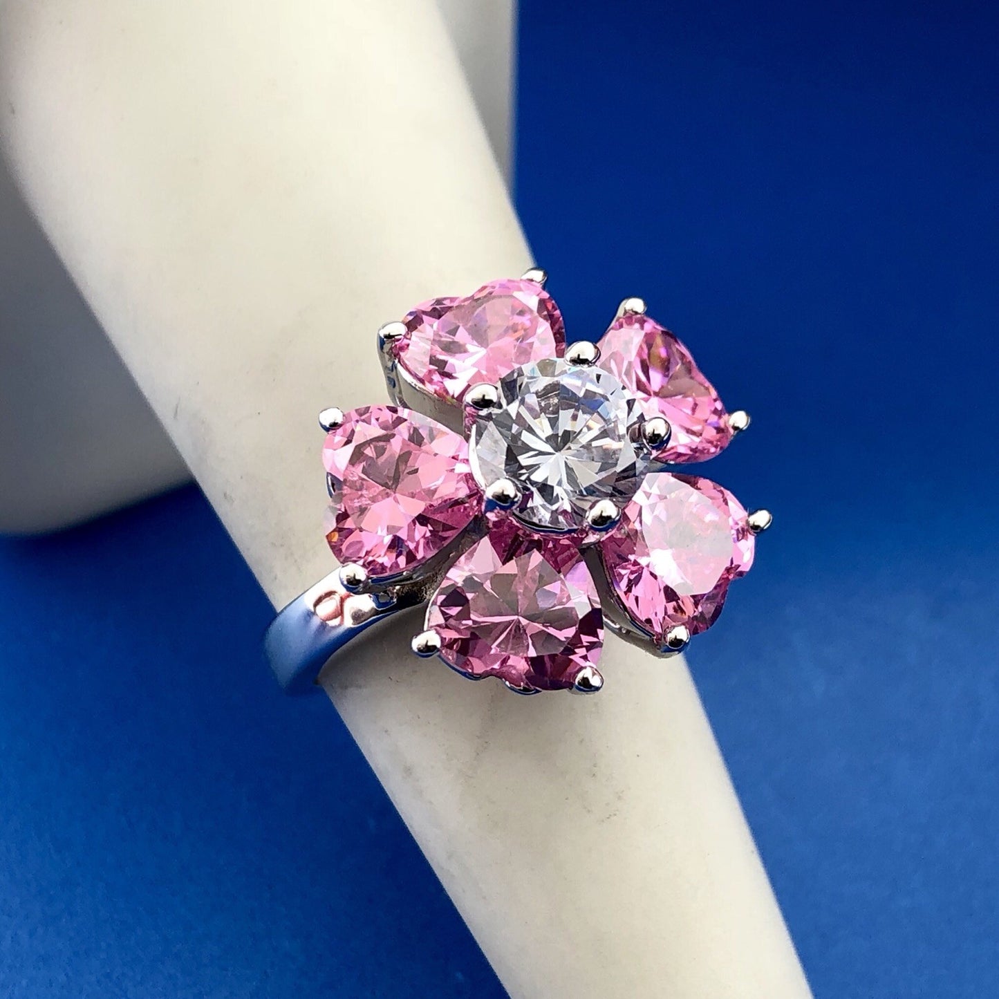Nolan Miller Sterling Silver Faux Pink Sapphire & Amethyst Flower Designer Ring