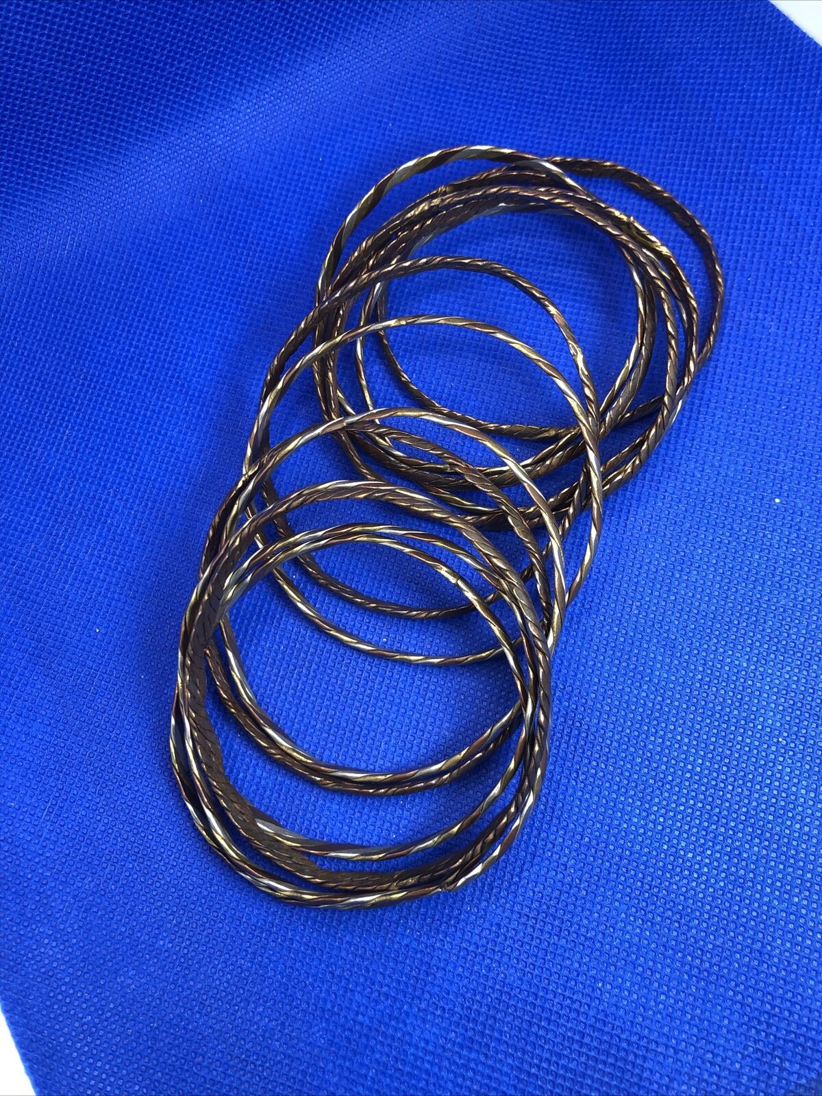 1980's Brass Copper Silver Tone Lot Twenty Bangle And Statement Cuff Bracelets