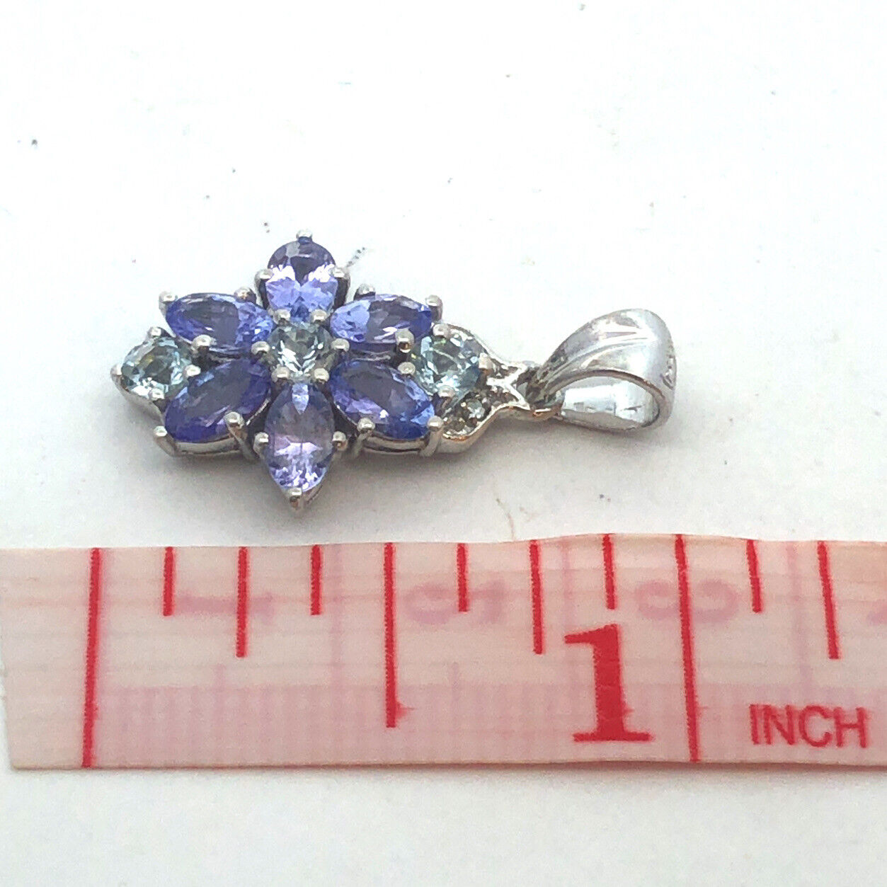TGGC 925 Sterling Silver Oval Tanzanite Blue Tourmaline Diamond Flower Pendant
