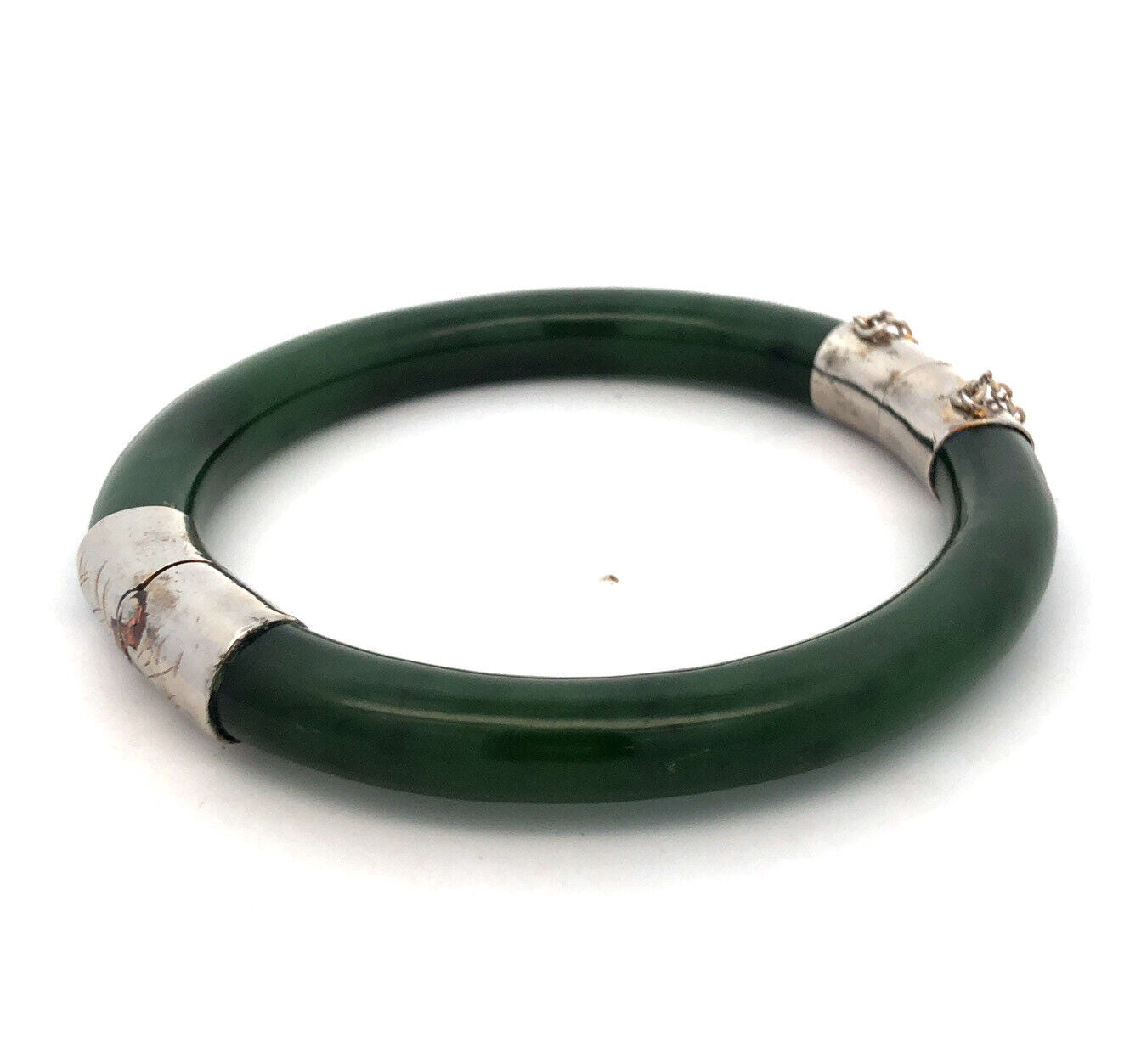 Vintage Designer CTY 925 Sterling Silver Jade Hinged Cuff Statement Bracelet