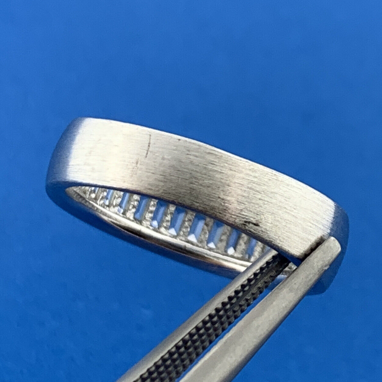 Designer SW Sterling Silver 925 Baguette CZ Brushed Channel Set Ring Size 6