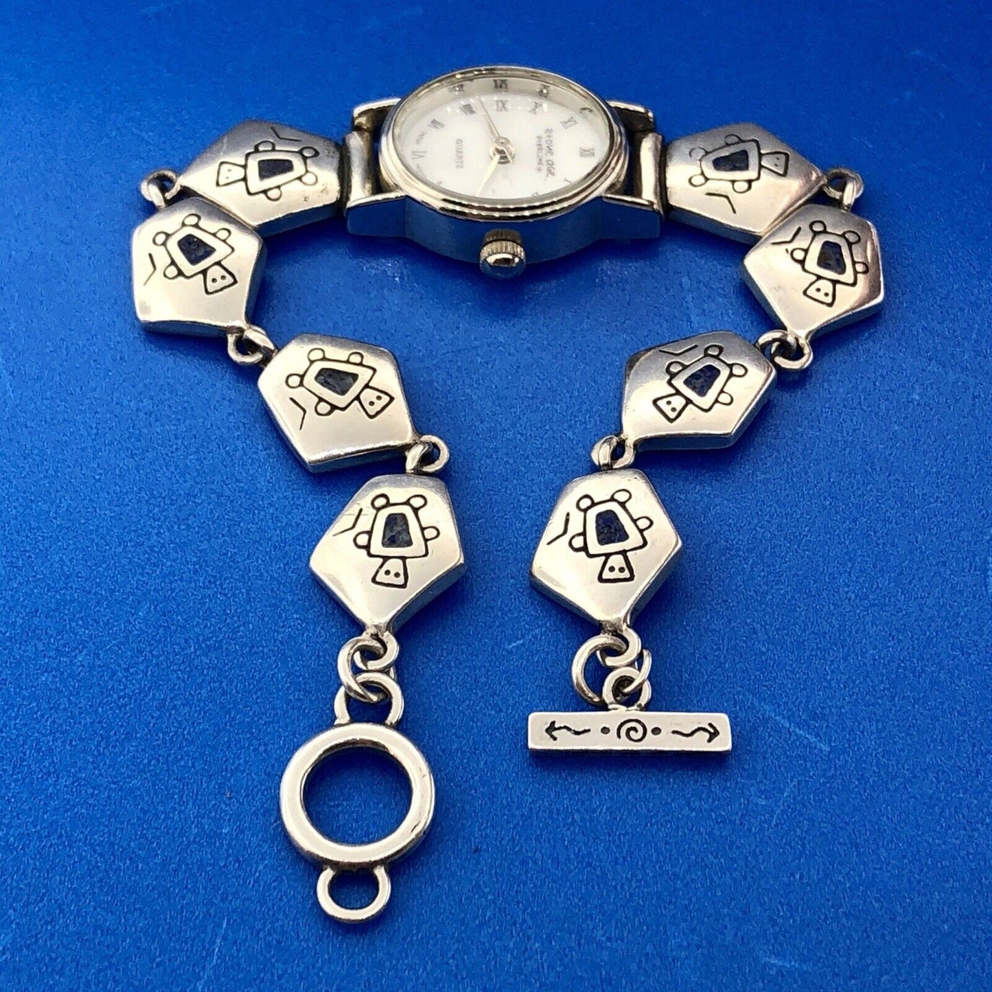 Stone Age Native American Artisan Sterling Silver 925 MOP Bracelet Watch