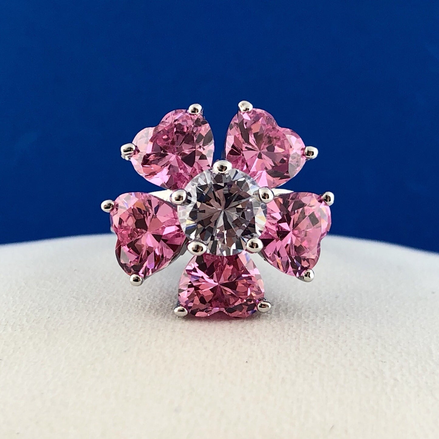 Nolan Miller Sterling Silver Faux Pink Sapphire & Amethyst Flower Designer Ring
