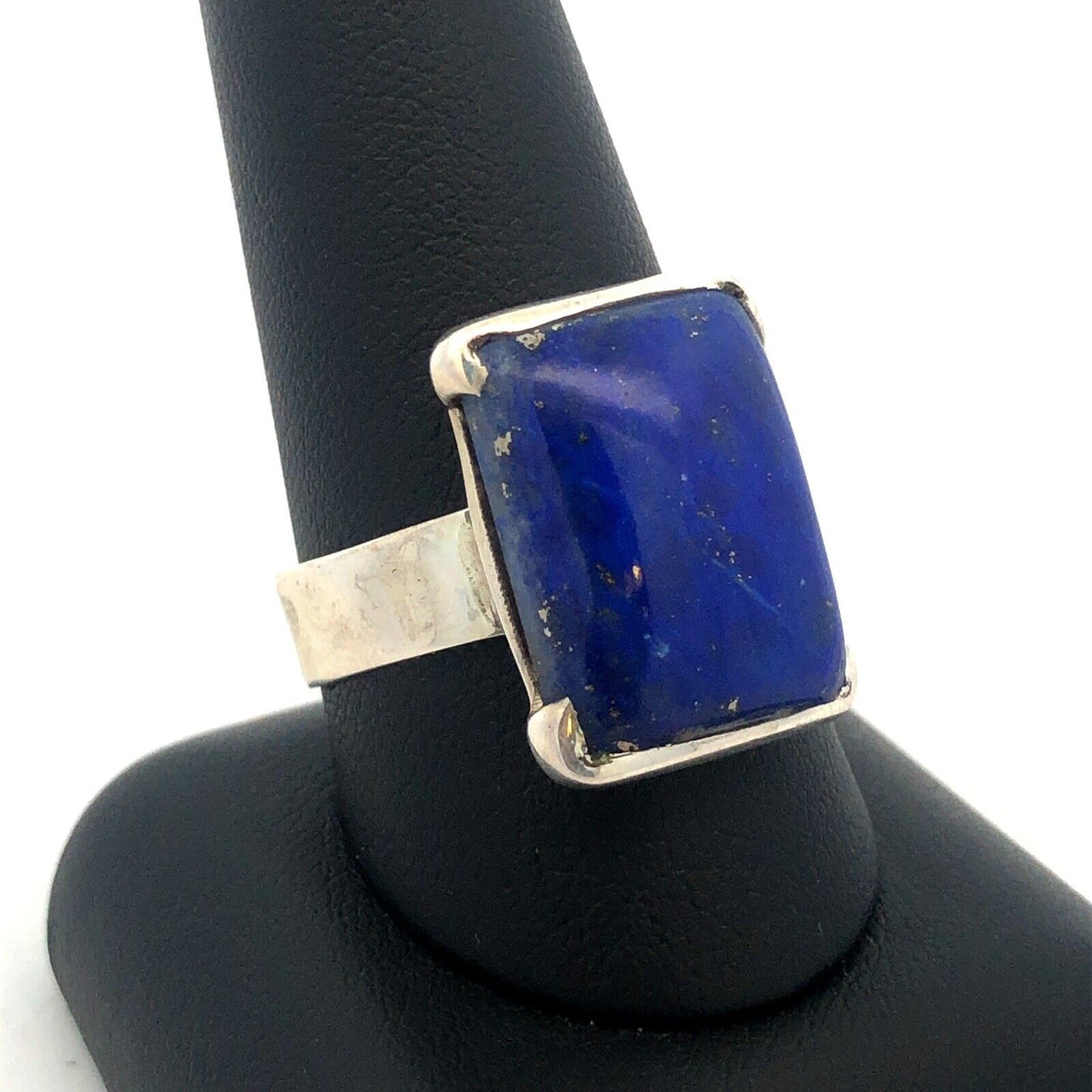Vintage 925 Sterling Silver Rectangle Lapis Lazuli Bezel Ring