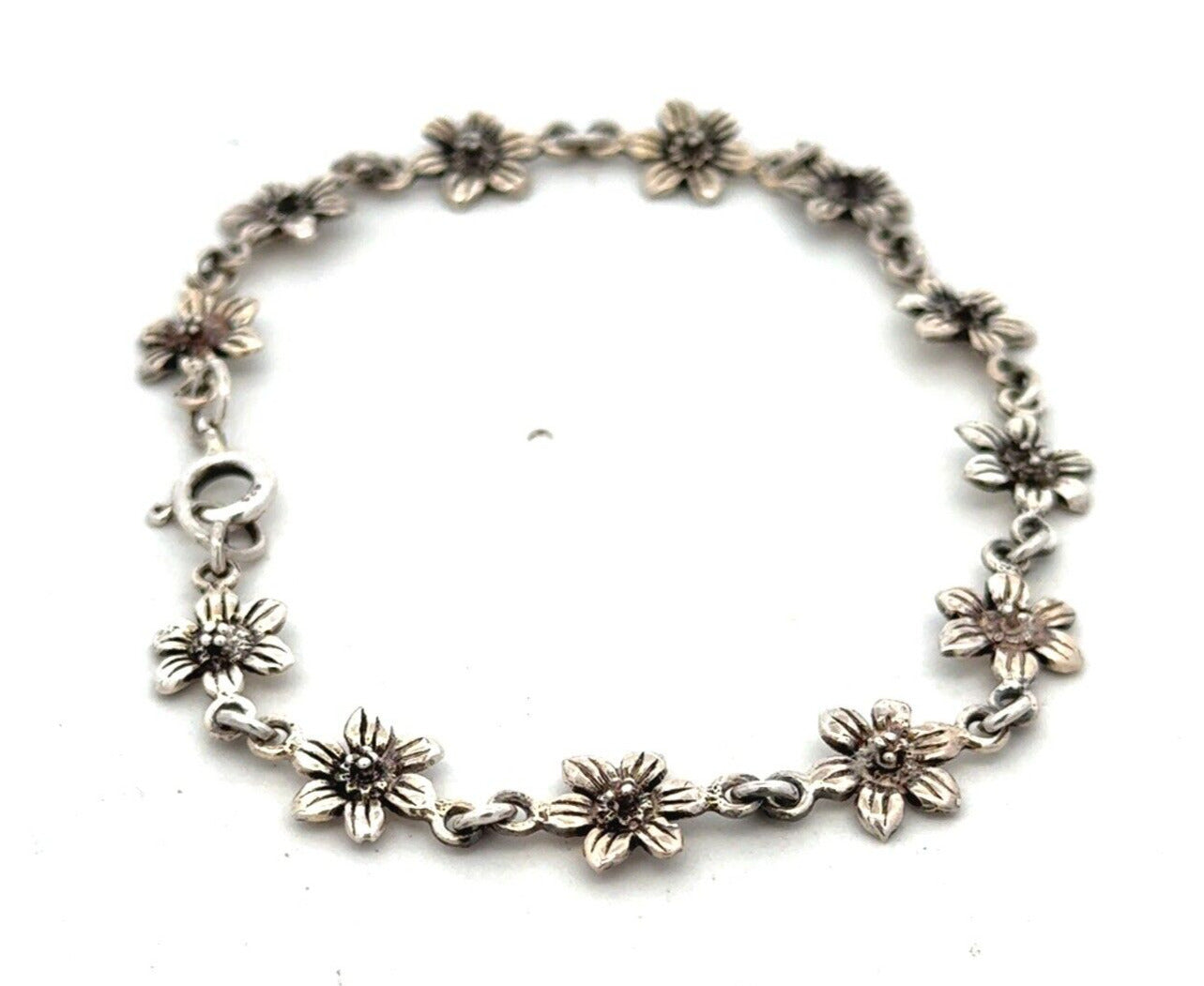 Estate 925 Sterling Silver Flower Floral Station Tennis Bracelet