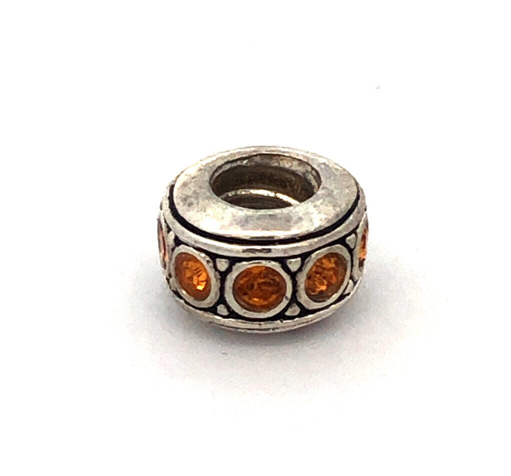 Designer Chamilia 925 Sterling Silver Round Orange Cubic Zirconia Spacer Charm