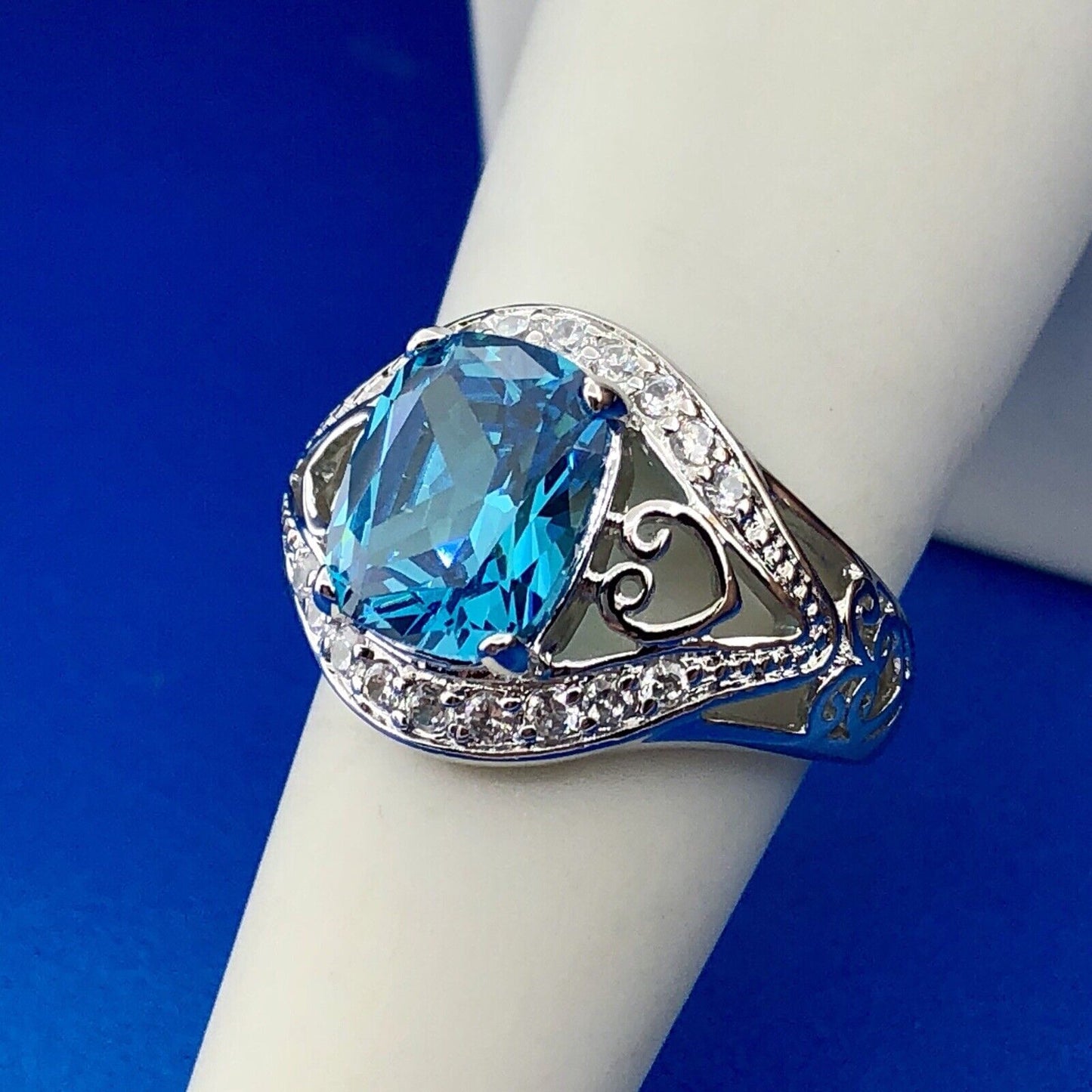 Designer CaA 925 Sterling Silver London Blue Topaz Diamond Engagement Ring