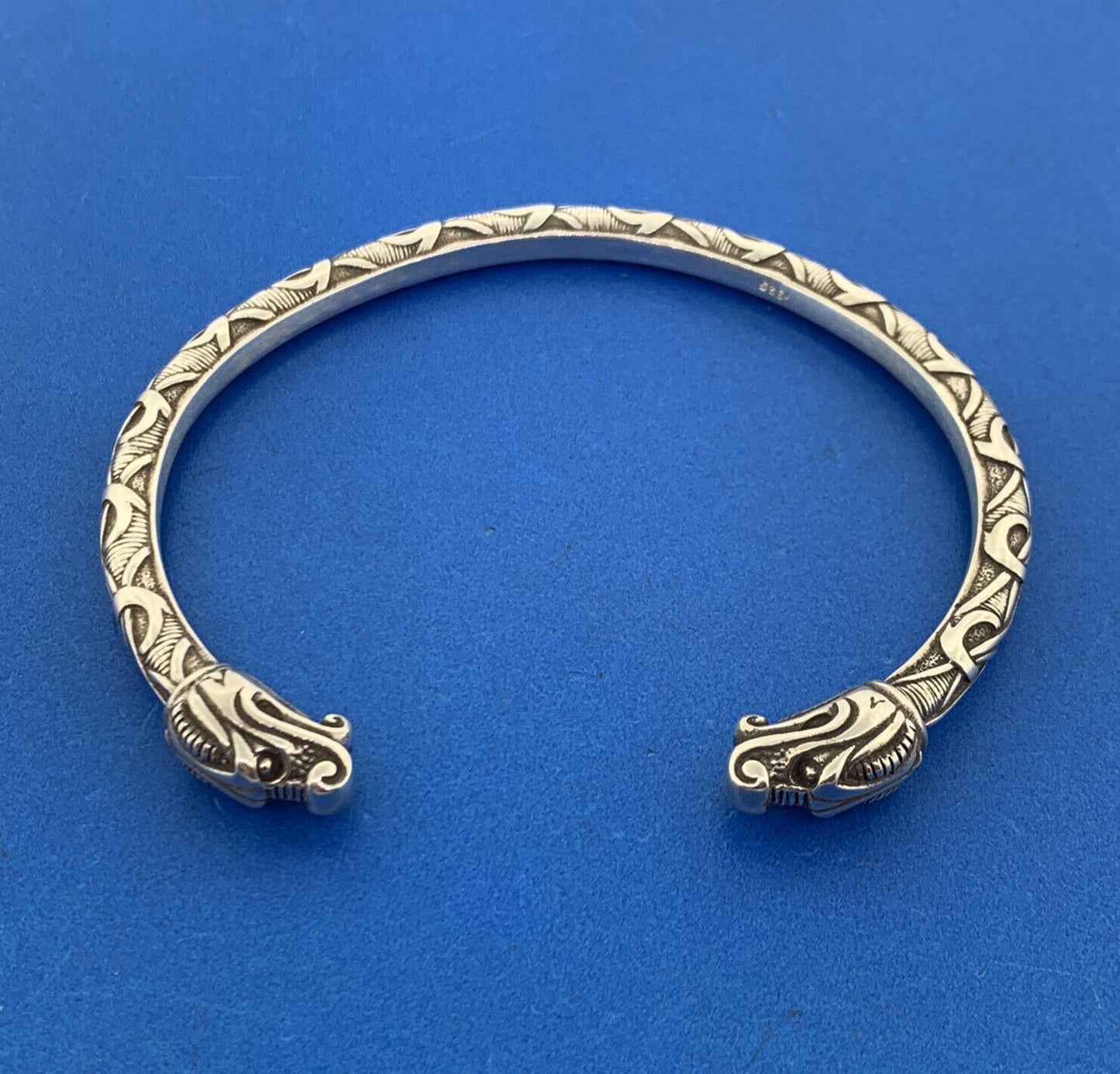 Stunning Sterling Silver 925 Twin Headed Dragon Serpent 8" Open Cuff Bracelet
