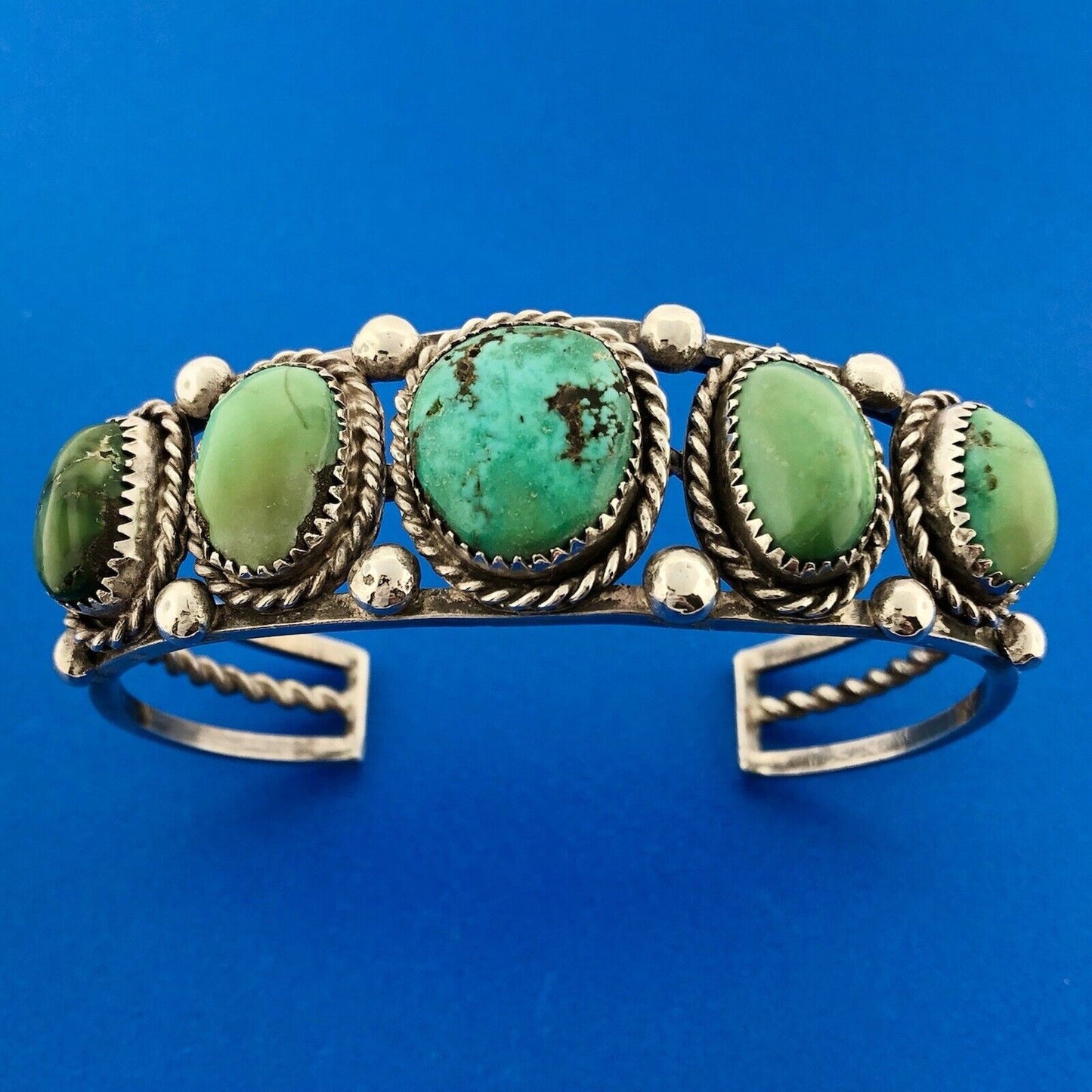 Estate Native American Sterling Silver Turquoise Chunky Cabochon Cuff Bracelet