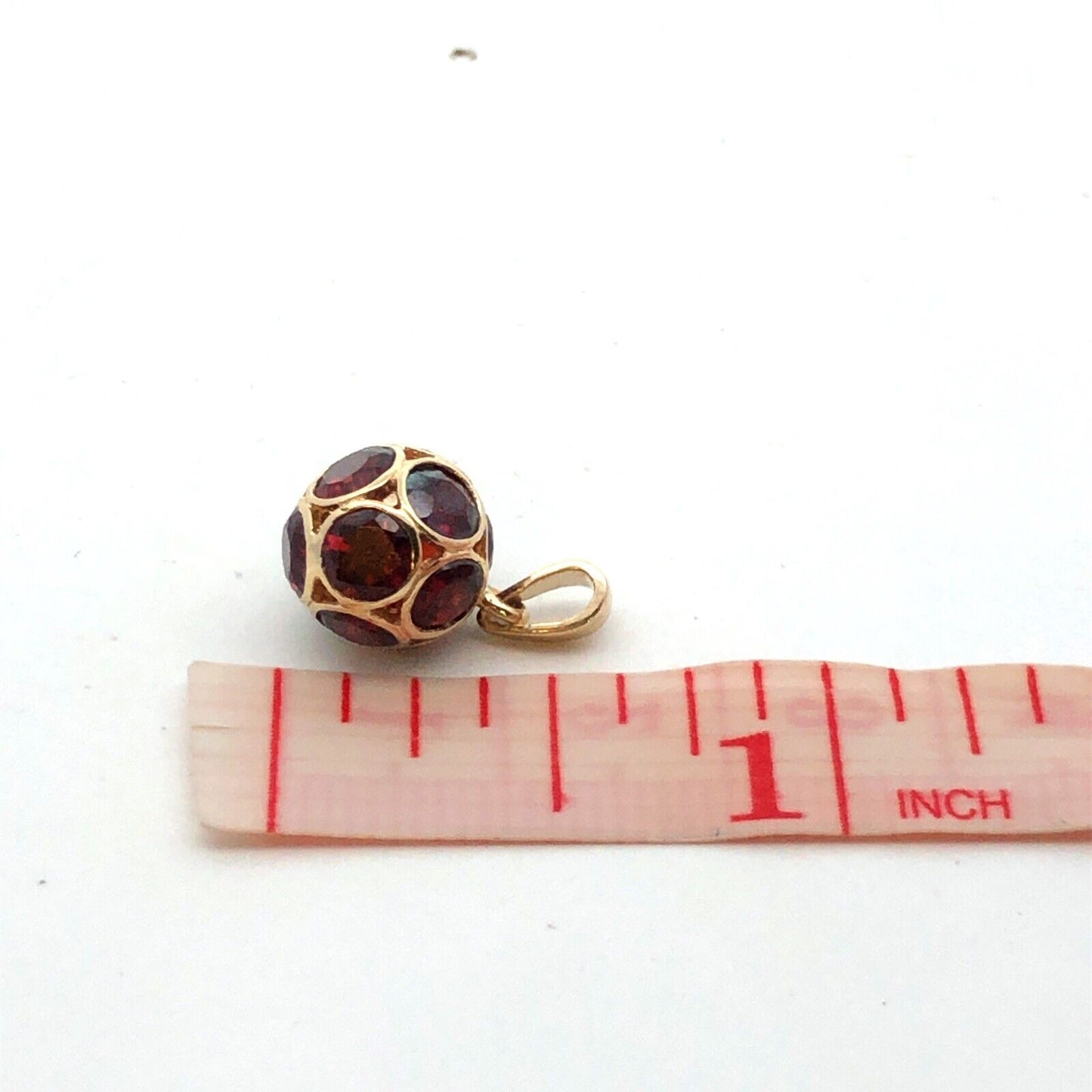 CID 14K Yellow Gold Round Red Garnet Ball January Anniversary Charm Pendant