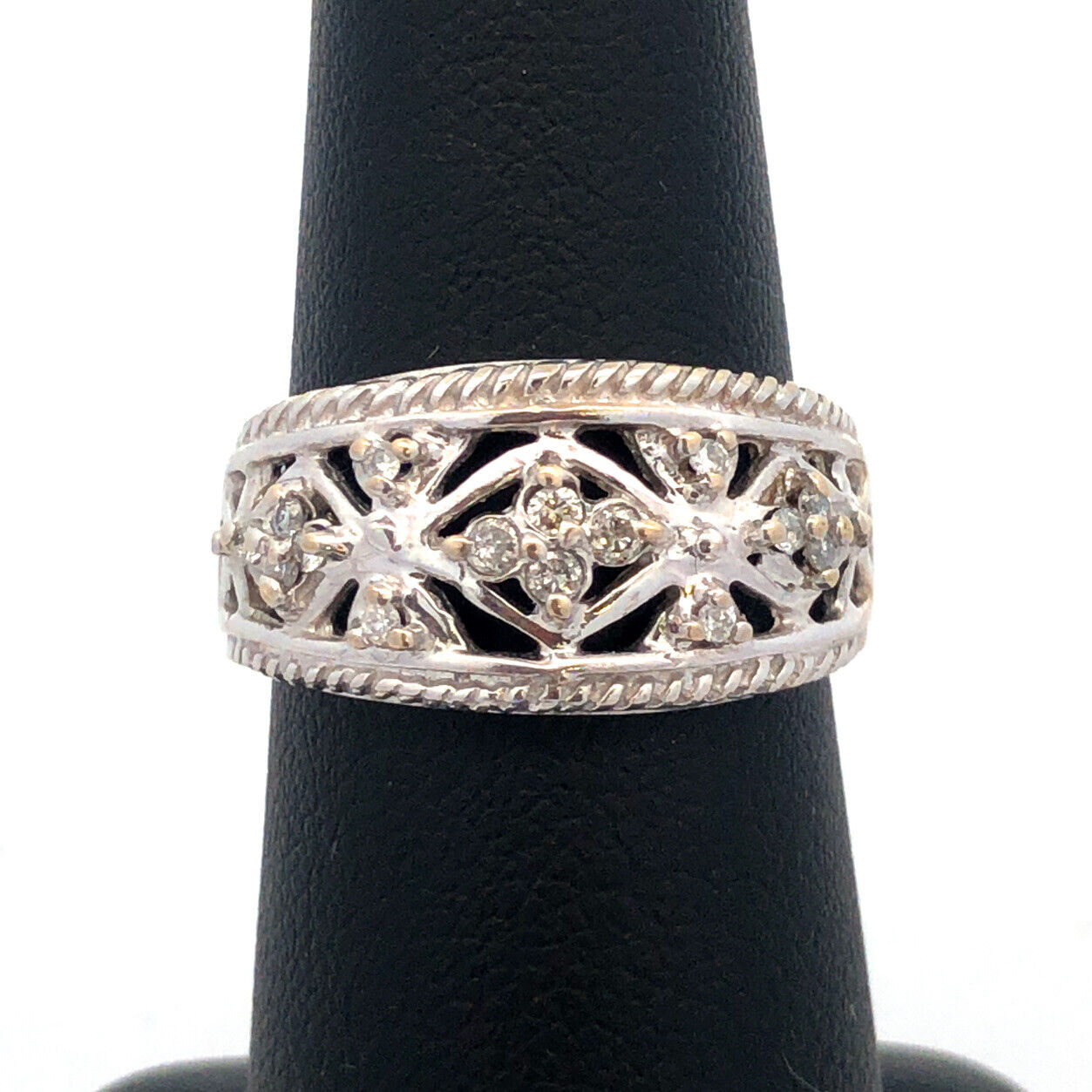 Stunning Designer FTJ 14K White Gold Diamond Celtic Design Band Ring Size 6.75