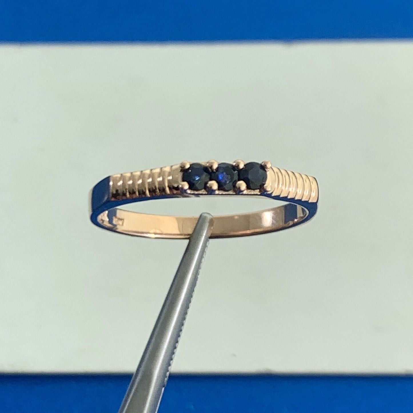 Designer ZRW 14K Rose Gold Triple Round Sapphire Anniversary Wedding Band Ring