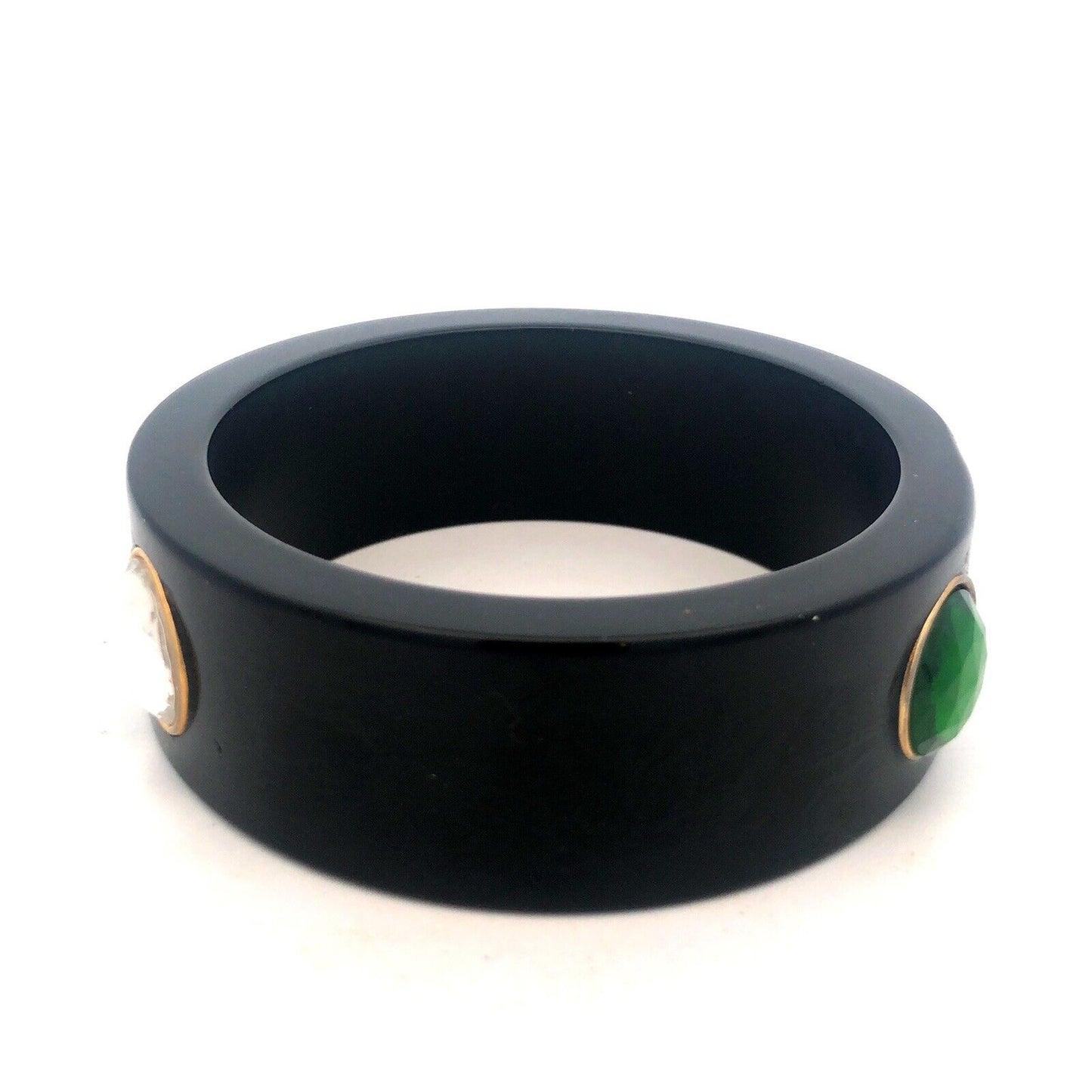1980's Black Laquer Plastic Red White Green Jewelled Statement Bangle Bracelet