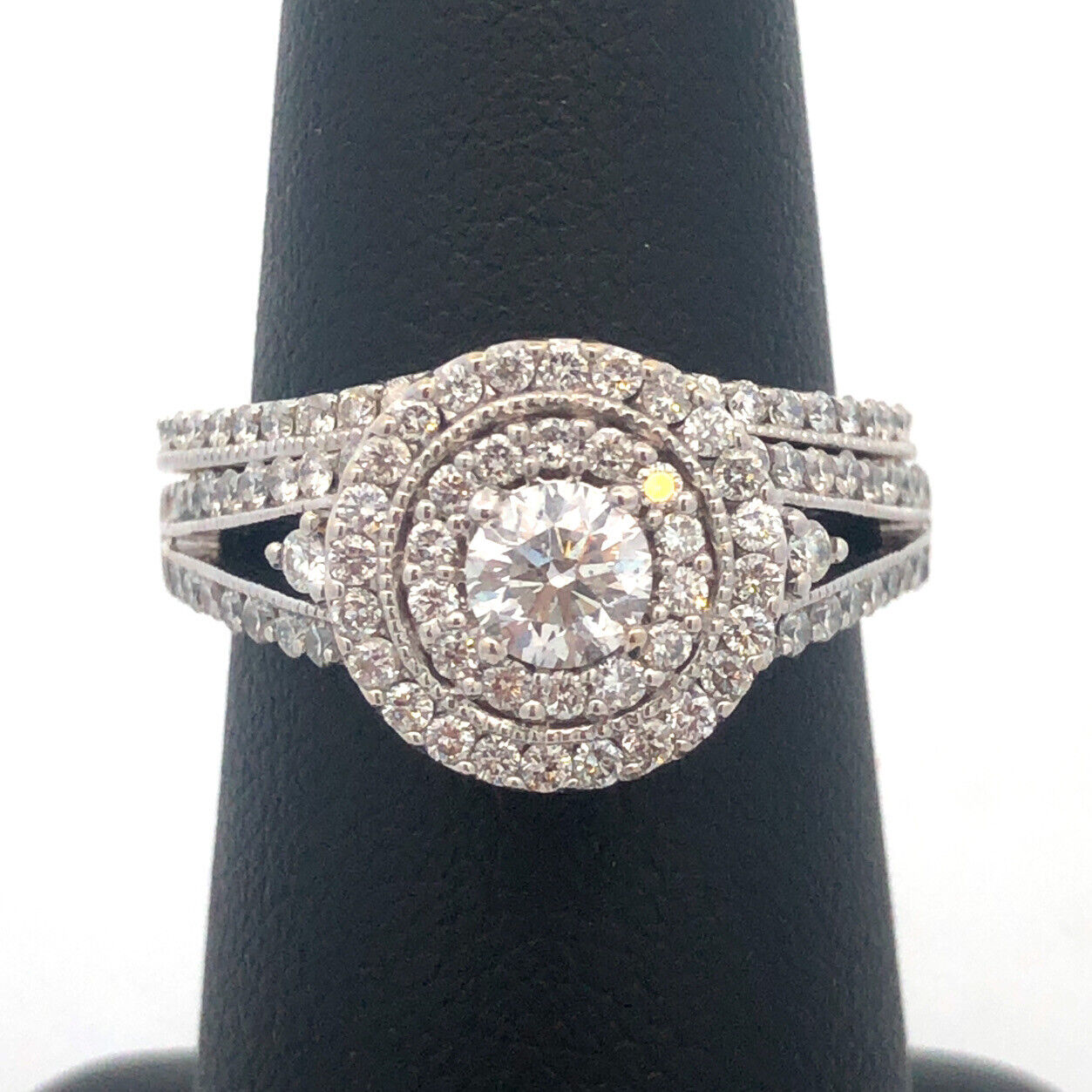 14K White Gold Brilliant Round Diamond Double Halo Engagement Wedding Bridal Set